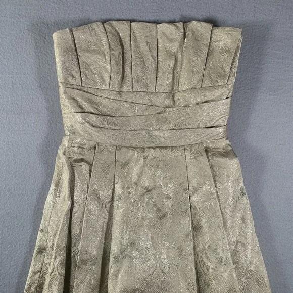 Priscilla Of Boston, Gold Metallic Strapless Formal Back Zip Mini Dress Size 6 - Picture 2 of 10